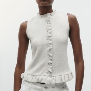 NWT Zara Button-Front Ruffle Trim Top